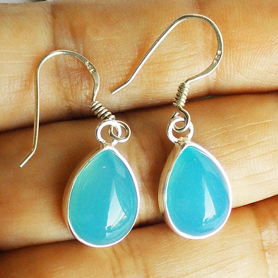 Amazing NATURAL BLUE CHALCEDONY Gemstone Earrings - Handmade Earrings - Fashion Earrings - Dangle Earrings - Birthstone Earrings
