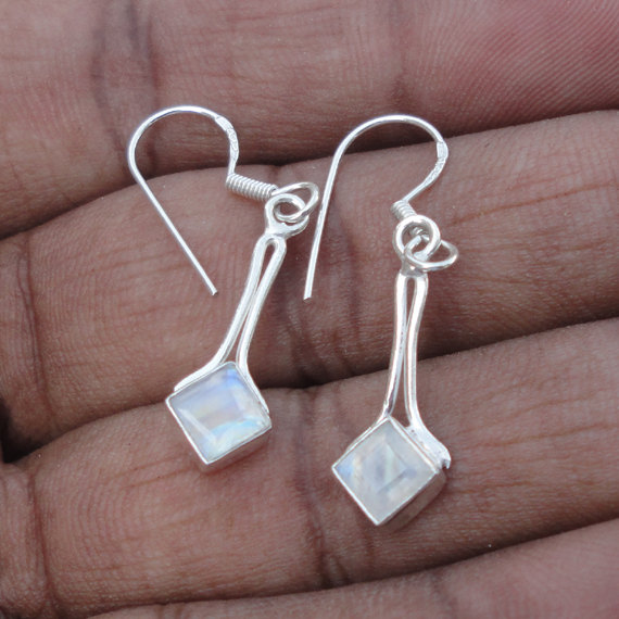 Amazing Rainbow Moonstone Gemstone Earrings - Birthstone Earrings - Fashion Earrings - Beach Earrings - Love Gift - Handmade Earrings