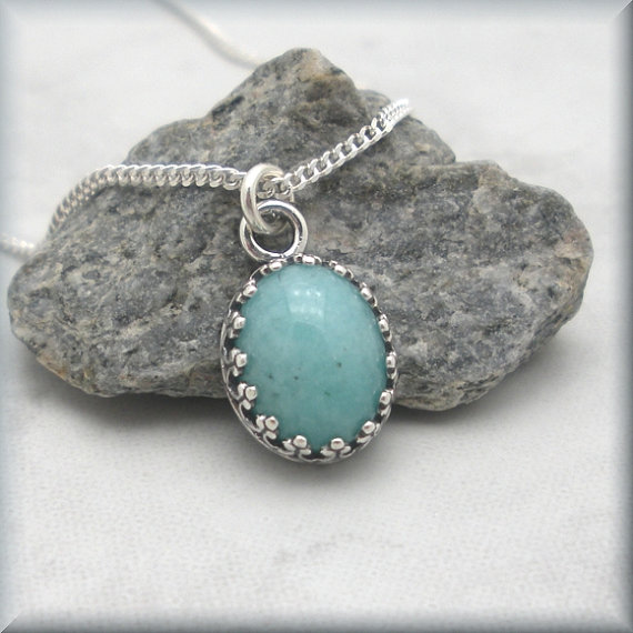 Amazonite Necklace, Amazonite Jewelry, Gemstone Necklace, Sterling Silver, Cabochon Necklace, Oxidized Setting, Oval Pendant