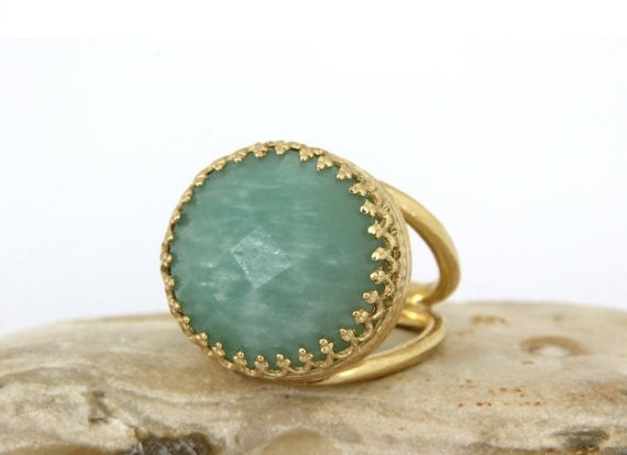 Amazonite ring,semiprecious ring,sky blue ring,bridal ring,wedding ring,gold wow ring,double band ring