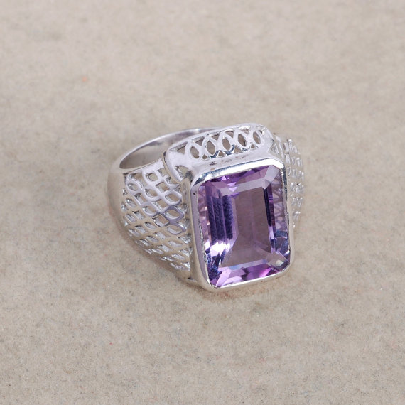 Amethyst 925 sterling silver ring jewelry - Purple gemstone ring - February birthstone ring - Single stone ring - Designer ring