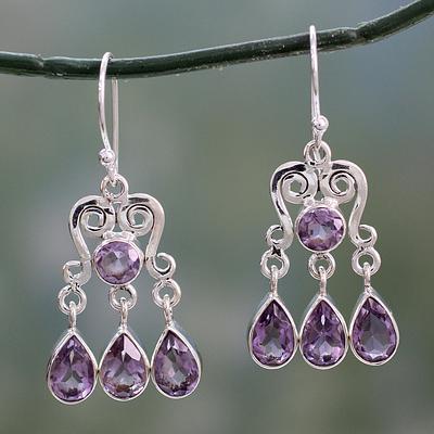 Amethyst Chandelier Earrings in Sterling Silver, 'Violet Symmetry'