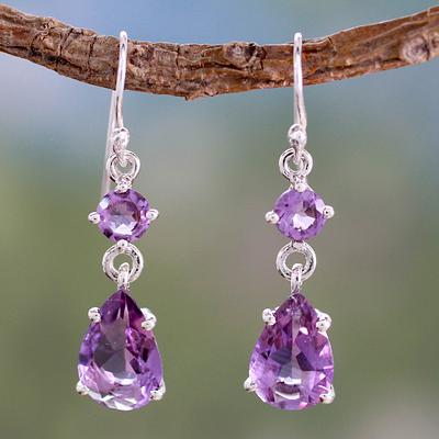 Amethyst Dangle Earings, 'Classic Elegance'