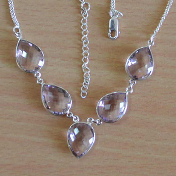 Amethyst Necklace - Genuine Gemstone Necklace - 925 Sterling Silver Necklace - Amethyst faceted Pear Shape - light Purple Necklace