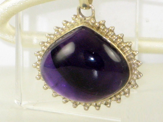 Amethyst Pendant Purple Cabochon Large Gemstone Sterling Silver 925 Yoga Jewelry