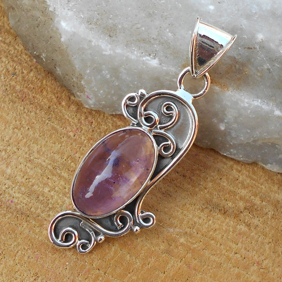 Amethyst Pendant, Designer Pendant, Silver Pendant, Oval Shape Pendant, Fine Silver Pendant, Oxidized Silver Pendant