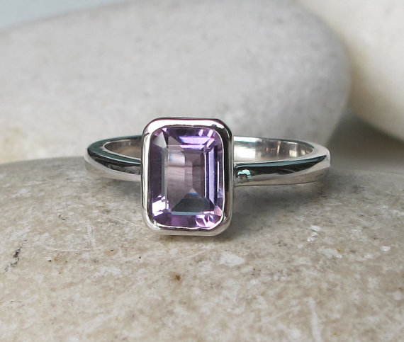 Amethyst Rectangle Ring- Birthstone Ring- Stack Ring- Gemstone Ring- Gifts for Her- Promise Ring- Birthday Gifts- Purple Ring