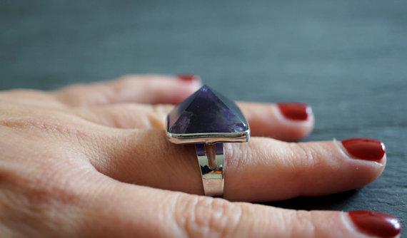 Amethyst Ring  Silver Ring  Gemstone Ring  Raw Amethyst  Natural Jewelry