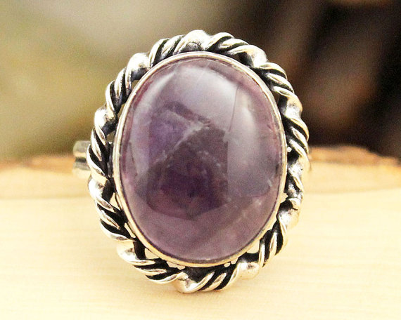 Amethyst Ring Sz 8, Silver Amethyst Ring, Statement Ring, Crystal Ring, Gemstone Ring, Boho Ring, Cocktail Ring, Purple