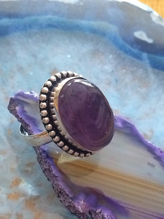 Amethyst Stone Purple Sterling Silver Ring Size 6.5 - Gemstone Ring - Boho Chic Ring