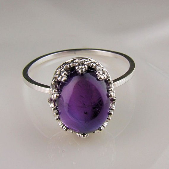 Amethyst Victorian Sterling Silver Stacker Ring