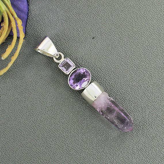 Amethyst Wand Pointed Healing Chakra Pendant ,Solid Sterling Silver Pendant, Purple Amethyst Pendant, Natural Gemstone Jewelry,