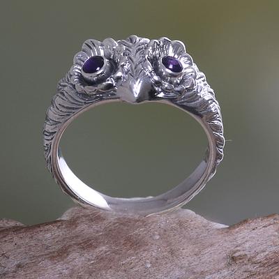 Amethyst and Silver Bird Ring