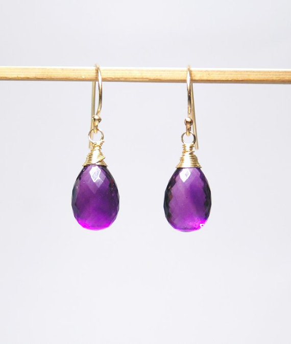 Amethyst earrings, February birthstone earrings, genuine grade AAA gemstones earrings, real natural gemstone