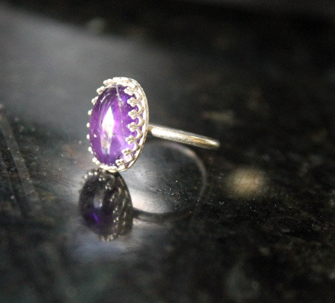 Amethyst ring, sterling silver ring, princess ring, crown ring, gemstone ring, medieval ring, statement ring, purple ring, handmade ring.