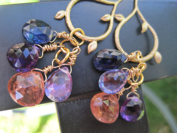 Amethyst, Kyanite, gold and Topaz Gemstone Earrings -Afternoon Delight