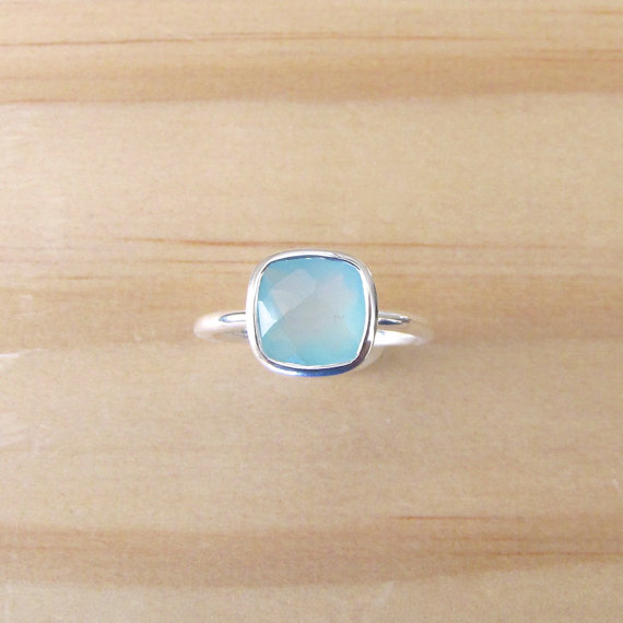 Aqua Chalcedony Gemstone Ring - Silver Ring -c - Layering Ring - Stackable iIng