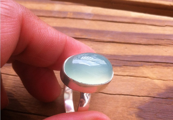 Aqua Chalcedony Ring Blue Chalcedony Aqua Oval Gemstone Ring 925 Sterling Silver Artisan Bezel Set Cabochon Ring