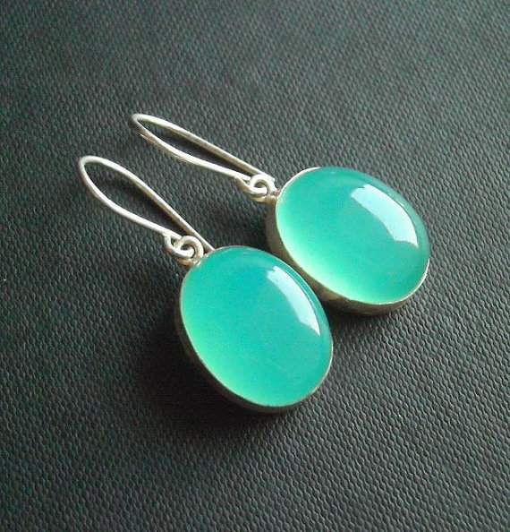 Aqua earrings - Chalcedony earrings - Oval earrings - Bezel earrings - Drop earrings - Blue earrings