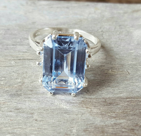 Aquamarine Ring, 925 Sterling Silver Setting,  Gemstone Jewelry, Emerald Cut Aquamarine, Eight Prong Setting