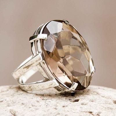 Artisan Crafted Jewelry Smoky Quartz Ring from Peru, 'Joy of Life