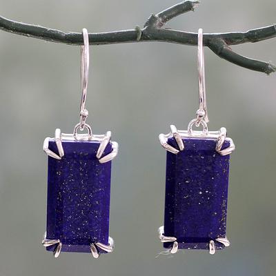 Artisan Crafted Lapis Lazuli Sterling Silver 925 Earrings, 'Deep Blue Romance'