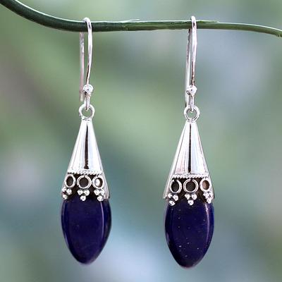 Artisan Crafted Lapis Lazuli and Sterling Silver Earrings, 'Regal'
