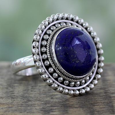 Artisan Crafted Lapis Lazuli and Sterling Silver Ring, 'Royal Sunset'