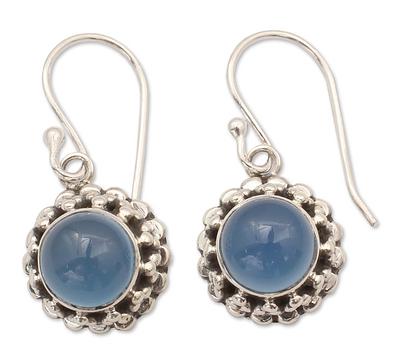 Artisan Crafted Silver and Blue Chalcedony Earrings India, 'Eternally Blue'