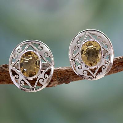 Artisan Crafted Silver and Citrine Earrings, 'Tropical Sunshine