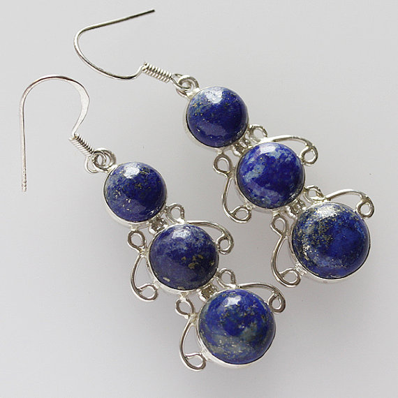 Attractive Lapis Lazuli Earring, A Stone Of Protection, Blue Color , Solid Sterling Silver Gemstone
