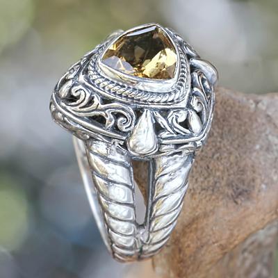 Balinese Golden Citrine and Sterling Silver Cocktail Ring