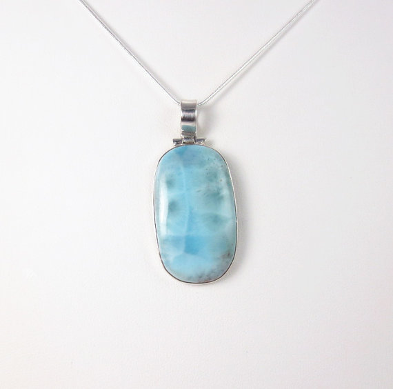 Beautiful Larimar Pendant Necklace, Dominican Larimar Silver Pendant , Caribbean Larimar Gemstone Jewelry