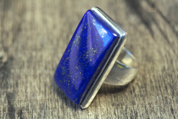 Big blue Lapis Lazuli 925 silver ring  size 57 cabochon sterling silver ring  gift  rarity  rare  Gemstone ring