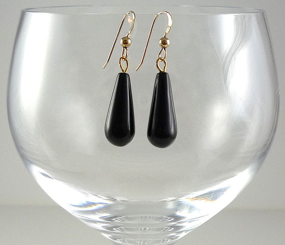 Black Obsidian Earrings Gemstone Earrings Black Gemstone Earrings Black and Gold Earrings Shiny Black Dangle Earrings