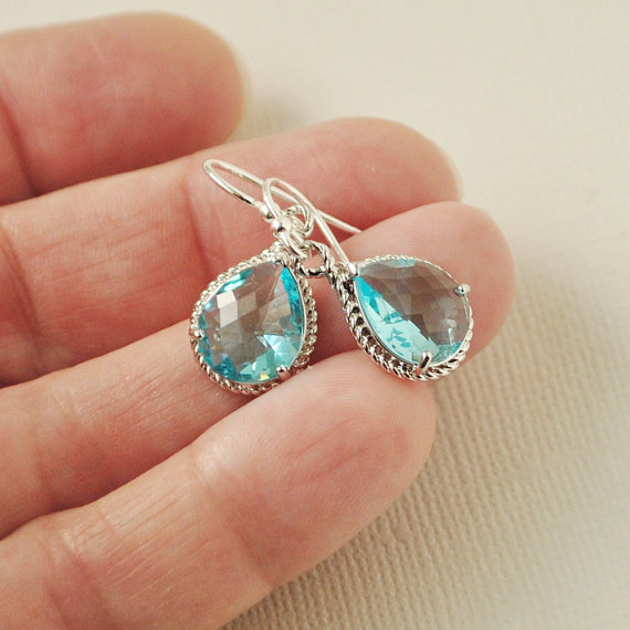 Blue Bridesmaid Jewelry SET OF 4 - 8% OFF Aquamarine Earrings - Silver Light Blue Crystal Earrings - Aquamarine Wedding Jewelry
