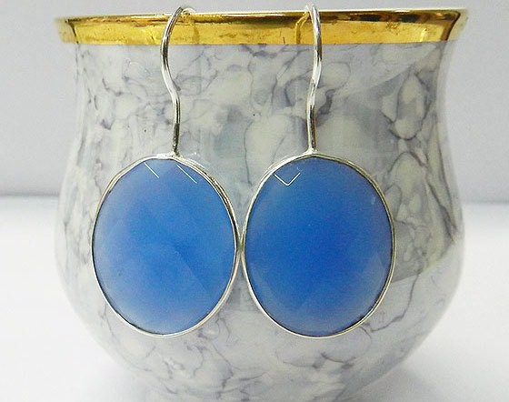 Blue Chalcedony - Amethyst hydro - Pyrite - Pearl - Peridot hydro - Gemstone earring - Bezel -  sterling Silver Earring