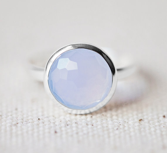 Blue Chalcedony Ring - Round Ring - Faceted Gemstone Ring - Stackable Ring