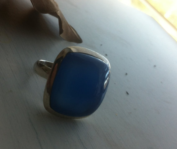 Blue Chalcedony Ring Square Blue Chalcedony Big Statement Chalcedony bezel setting Blue Gemstone Ring 925 Sterling Silver