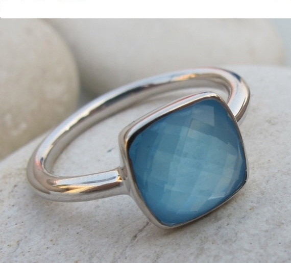 Blue Chalcedony Ring- Blue Topaz Ring- Stone Ring- Gemstone Ring- Blue Stone Ring- Silver Ring- Quartz Ring- Topaz Ring
