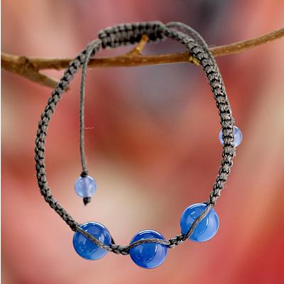 Blue Chalcedony Shambhala-style Macrame Bracelet from India