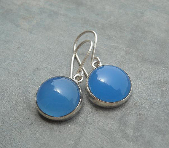 Blue Chalcedony earrings - Dangle Earrings - Blue earrings - Bezel earrings - Cabochon earrings