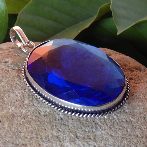 Blue Hydro Glass Pendant - Handmade Pendant - Oval Cut Stone Pendant - Bezel Set Pendant - Party Wear Pendant