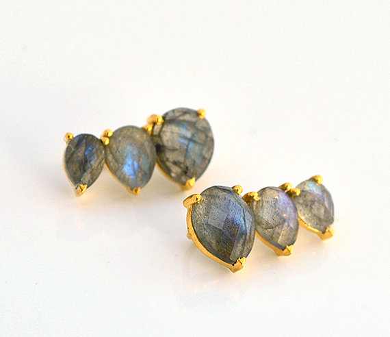 Blue Labradorite Earrings, Tear drop Gemstone Earrings, Gold Earrings, Drop Earrings, christmas gift, labradorite jewelry, prong set earrin