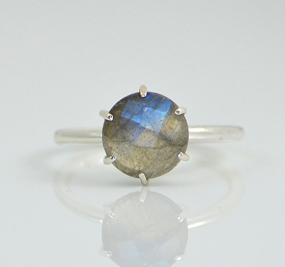 Blue Labradorite Ring - Gemstone Ring - Stacking Ring - Sterling Silver Ring - Round Ring - prong set ring - labradorite jewelry - gold ring