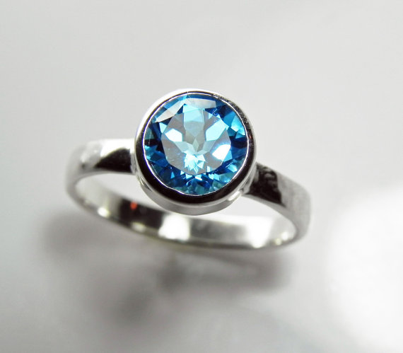 Blue Topaz Engagement Ring Alternative Gemstone Jewelry Sterling Silver