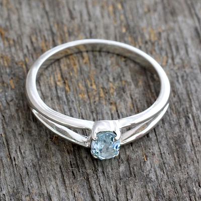 Blue Topaz Solitaire Sterling Silver Ring