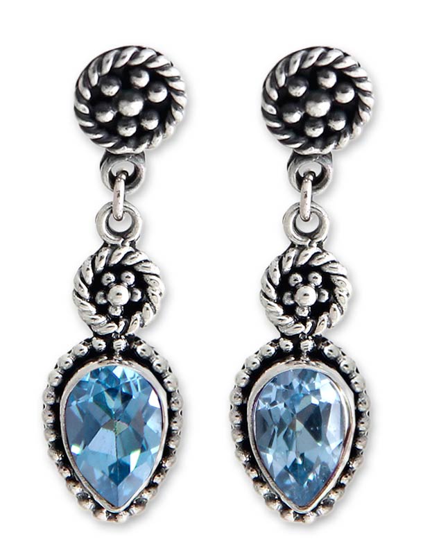 Blue Topaz and Sterling Silver Dangle Earrings, 'Balinese Jackfruit'