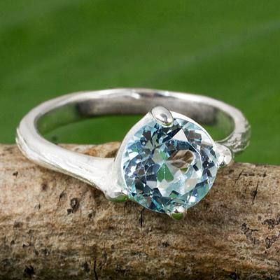 Blue Topaz and Sterling Silver Solitaire Ring