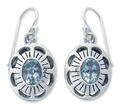 Blue topaz dangle earrings, 'Sky Halo'